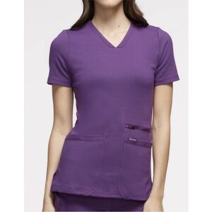 Jaanuu Women's  Eggplant Scrubs Top Size S